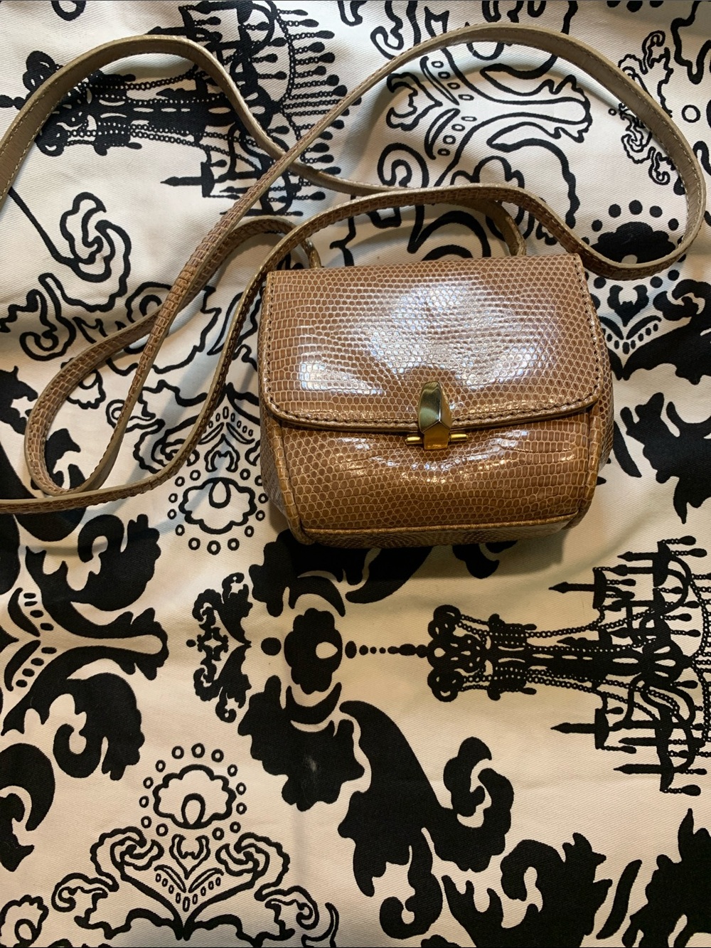 Genuine Lizard Vintage De Vecchi Mini Crossbody Bag with Gold Turn-Lock